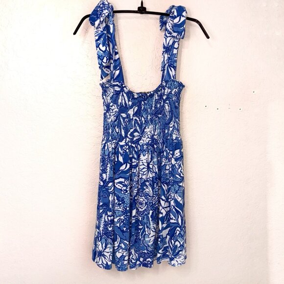 Lilly Pulitzer Riviera Smocked Romper Womens XS Blue Tang Skort Tie Straps Beach - Picture 4 of 13